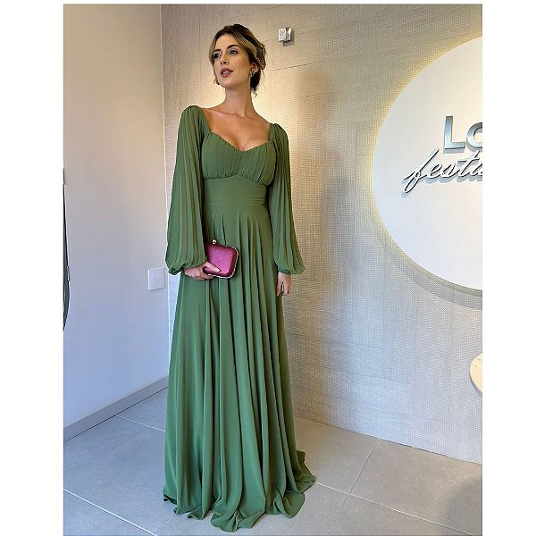 Vestido de Festa Longo Verde Oliva - V004