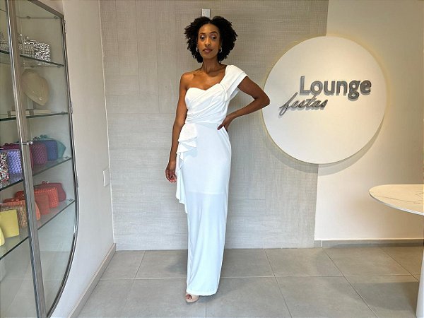 V041 Vestido Longo Um Ombro Alfaiataria - Off White
