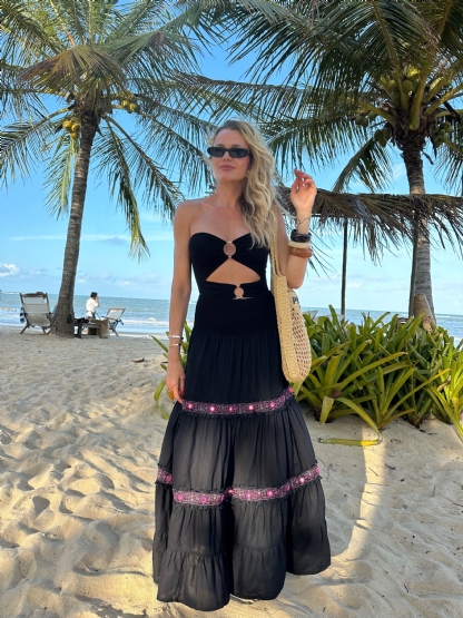 Saia Boho Preta Tropea