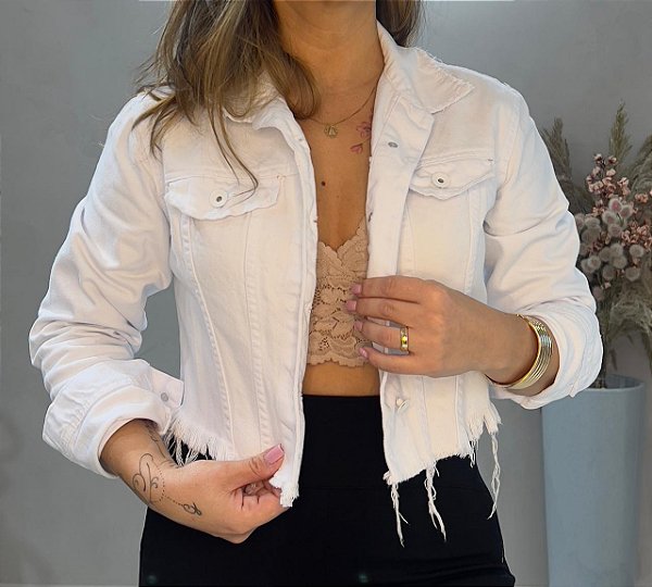 Jaqueta Branca Jeans Desfiada Gola New