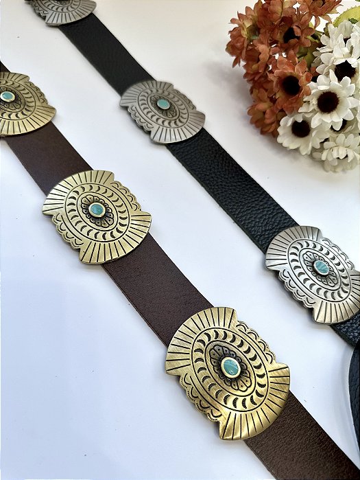 Cinto Couro Boho Turquesa MC