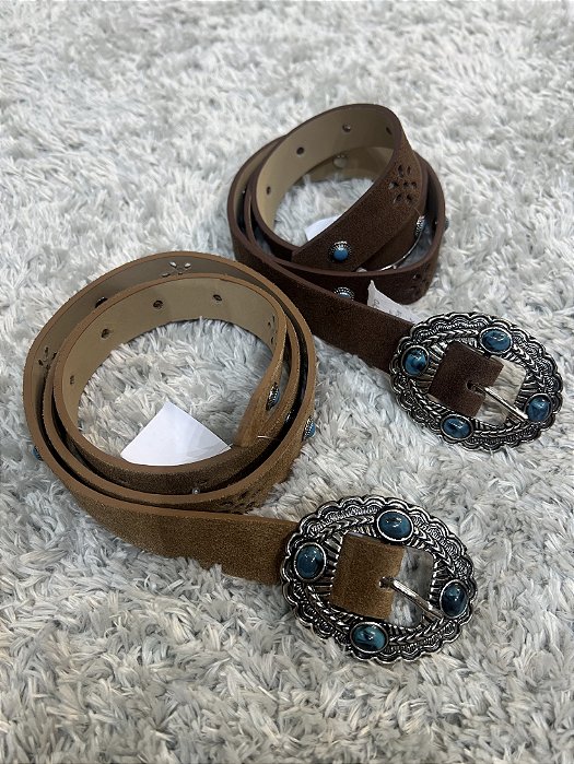 Cinto Boho Camurça Pedra Turquesa