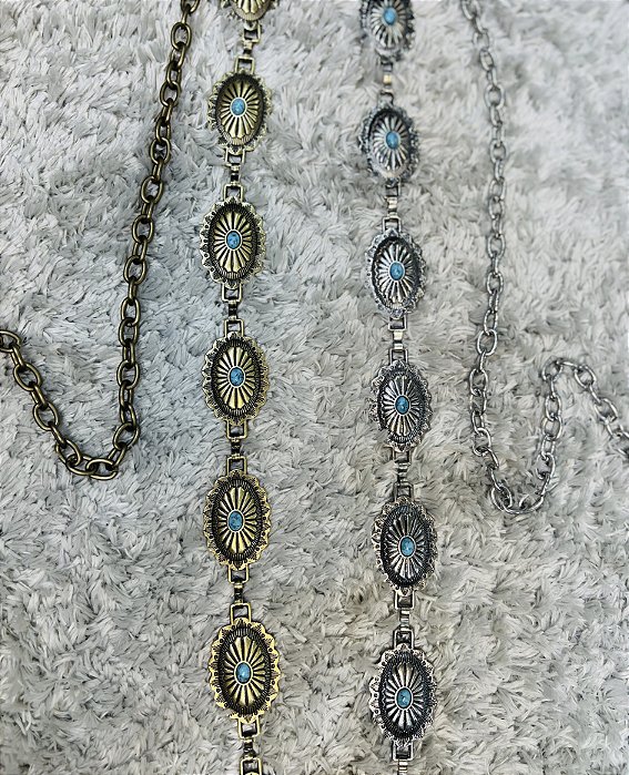 Cinto Metal Boho Pedra Turquesa
