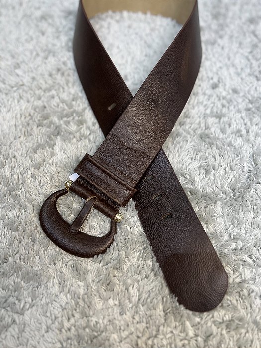 Cinto Couro Largo Marrom Maxi