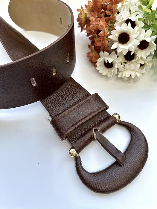 Cinto Couro Largo Marrom Maxi