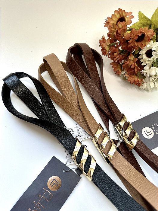 Cinto Couro Fino Fivela Três Barras