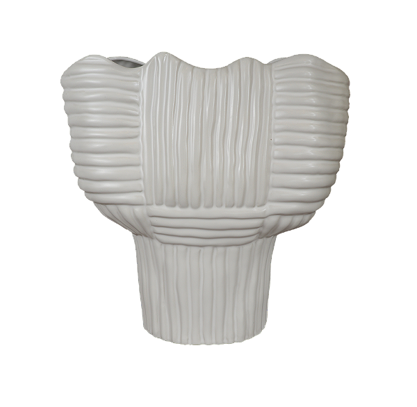 Vaso De Cerâmica Branco C/ Listras (Tamanho - P) - Florarte