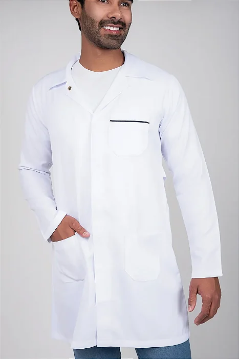 Jaleco Masculino Microfibra Gabardine com Viés Azul no Bolso