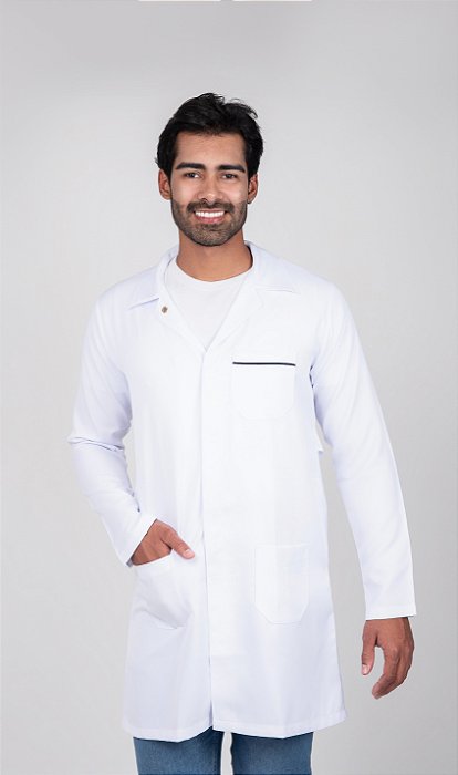 Jaleco Masculino Microfibra Gabardine com Viés Azul no Bolso