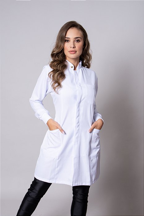 Jaleco Feminino Gabardine Gola Padre e Punho