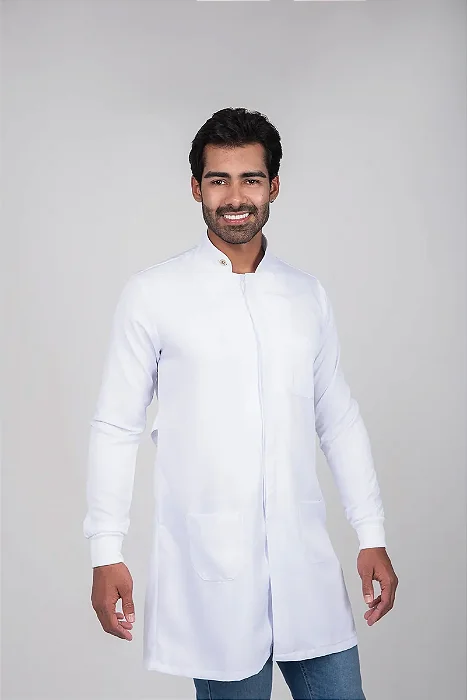 Jaleco Masculino Gabardine Gola Padre com Punho