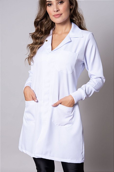Jaleco Feminino Acinturado Gola Blazer com Punho