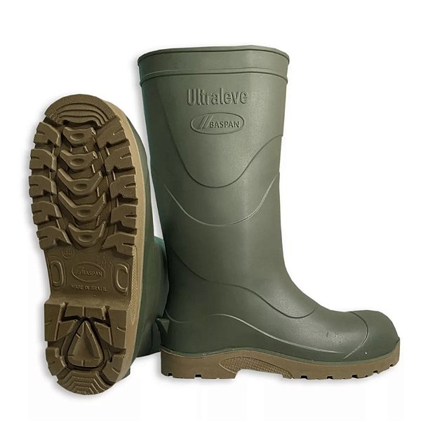 Bota Ultraleve Baspan EVA/PU Verde e Bege Cano Longo