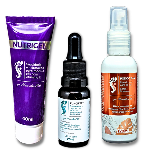Kit de Hidratação para Pés e Mãos - Fungifeet, Podo Clean e Nutrigel