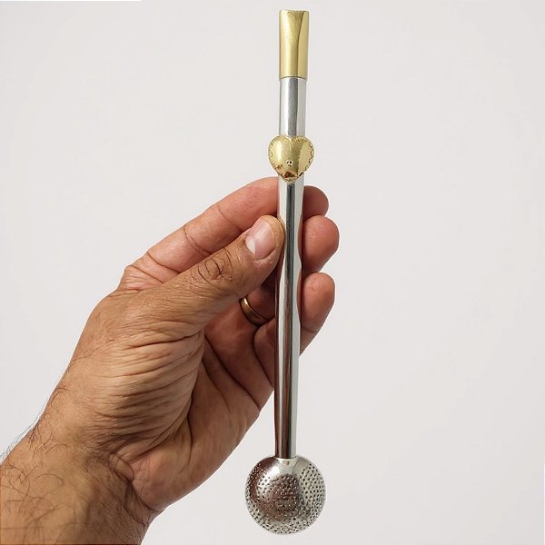 Bomba Chimarrão De Prata  600 Coração de ouro 12k