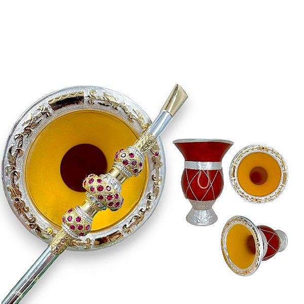 Kit Cuia aranha Bomba de Chimarrão Prata e Ouro