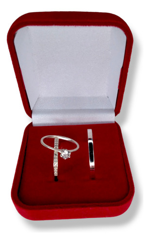 Par Aliança Namoro 3mm+solitário Prata 950 Garantia Eterna