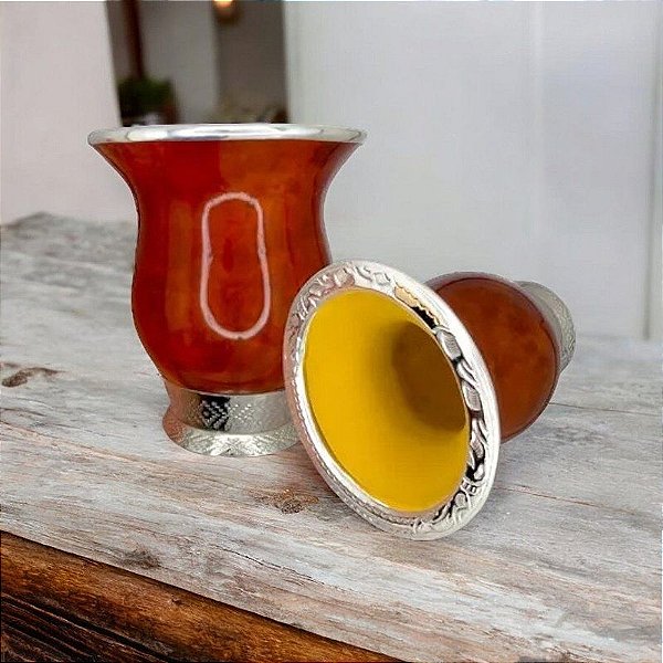 Cuia Chimarrão Prata 600 com Chapinha Ouro 12k