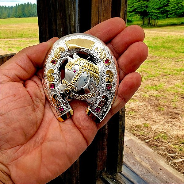 Fivela De Cinto Cavalo Crioulo Prata 600 Ouro12k