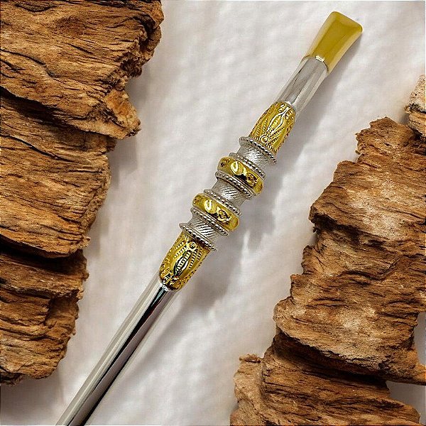 Bomba Prata 600 Ouro 12k Cesto Rosca com anéis de ouro e folhas de ouro