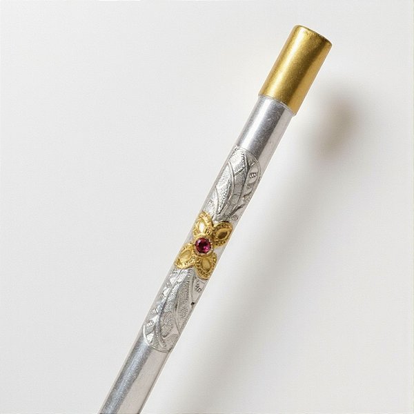 Bomba de chimarrão prata e ouro sistema Mil furos folhas de prata e flor de ouro