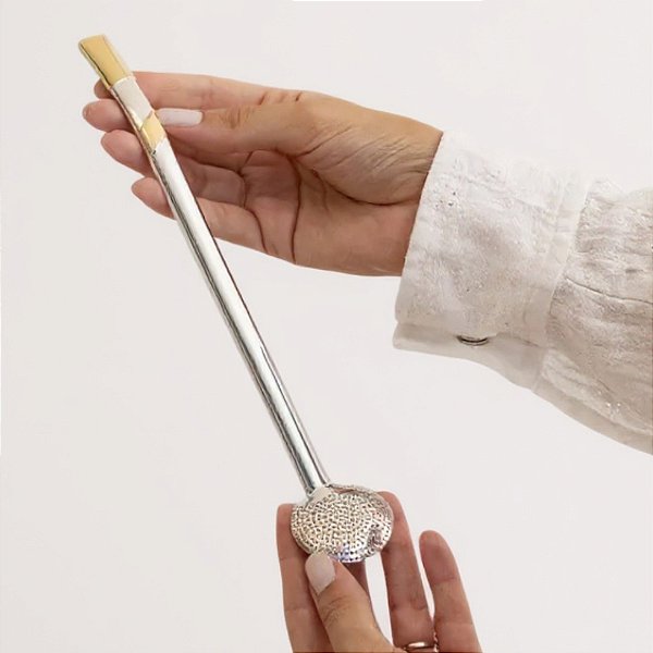 Bomba Chimarrão Prata 600 - Artesanal Mil Furos Chapinha de gravação