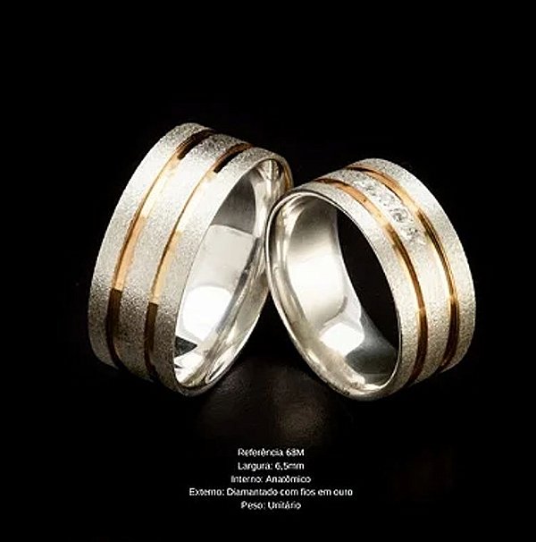 Par de Aliança Namoro Prata 925 Garantia Eterna Da Prata diamantada com frisos de ouro