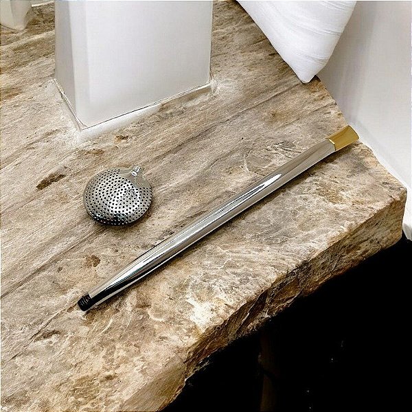 Bomba de prata 600 Slim lisa com rosca para limpeza e com chupeta de ouro laminado