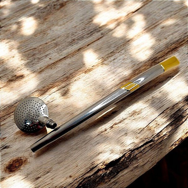 Bomba de chimarrão inox chapinha gravação ouro 24k