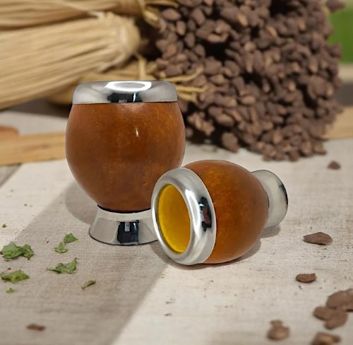 Cuia Coquinho Uruguaio Bocal E Pé Inox  Porongo Doce Natural