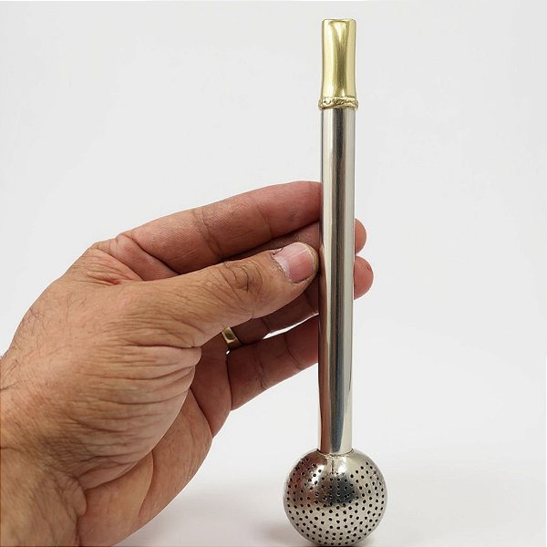 Bomba Artesanal de 100% Alpaca com Chupeta Dourada - Toque de Luxo no Seu Mate