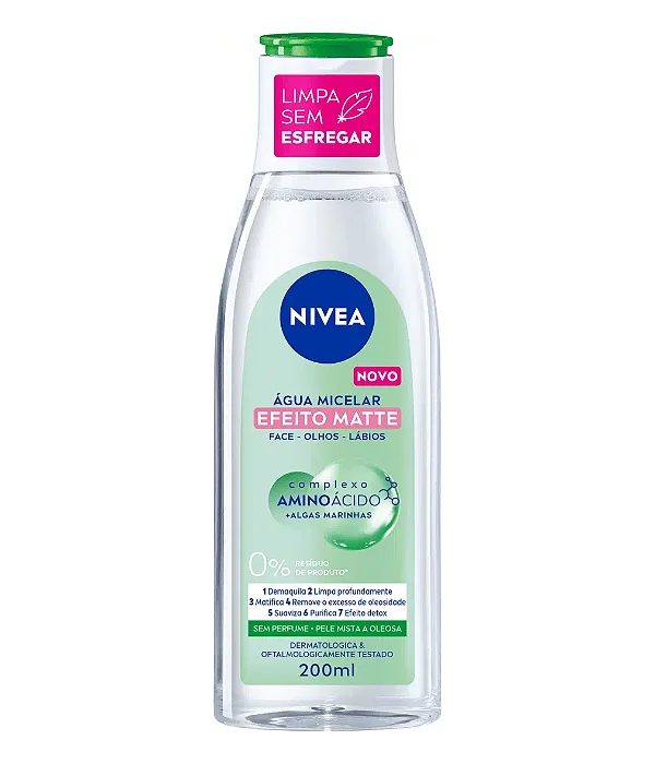 NIVEA água micelar solução de limpeza facial 7 em 1 efeito matte 200ml