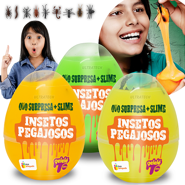 Kit 3 Ovos Gelelé Slime Coloridos Surpresa Insetos