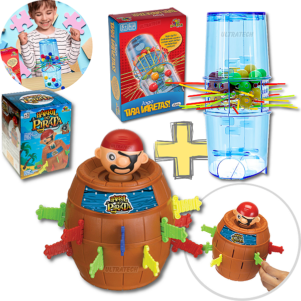 Kit 2 Jogos Pula Pirata Barril + Jogo Tira Varetas