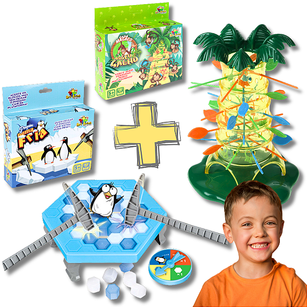 Kit 2 Jogos Pinguim Quebra Gelo + Jogo Pula Macaco no Seu Galho