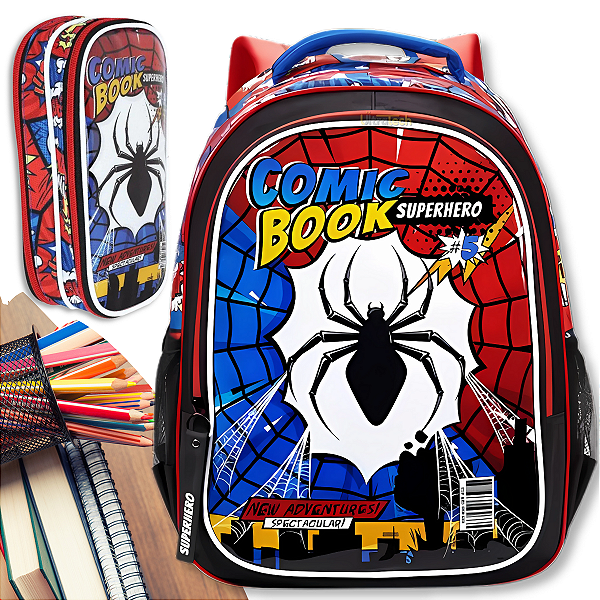 Kit Mochila e Estojo Costas Grande Escolar Multiverso Aranha Spider Lançamento - DANLEX