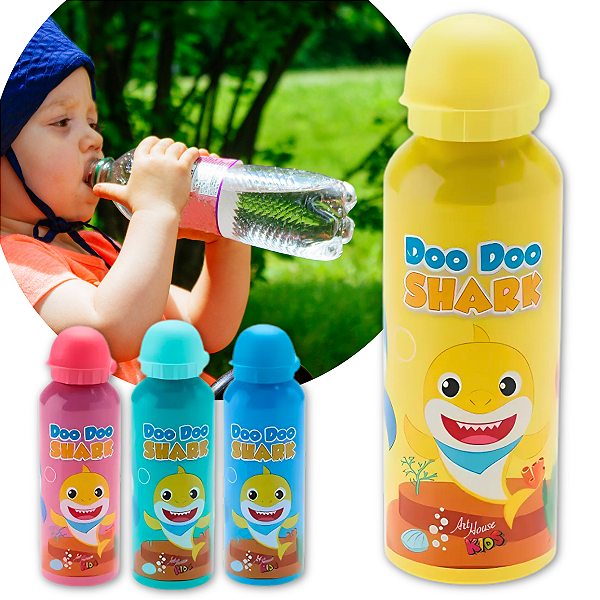 Garrafa De Água Escolar Squeeze Inox 500ml Doo Doo Shark Criança Garrafa Infantil Envio Imediato