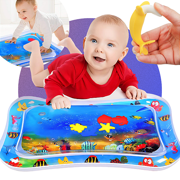 Tapete de Água Almofada Inflável Interativo para Bebê com Tema de Peixes Estímulo Sensorial Diversão - Envio Imediato