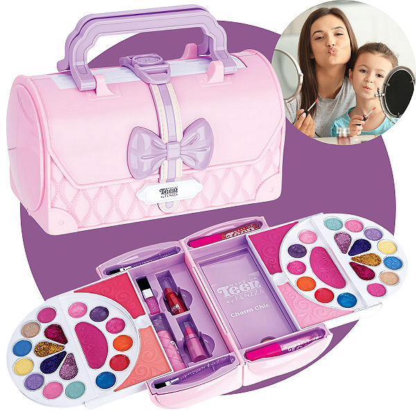 Maquiagem Infantil Maleta De Sombras Gloss Charm Chic Fenzza Cor Rosa Lilás Envio Imediato