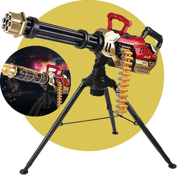 Brinquedo Nerf Automática Infantil c/ Luz, Som e Tripé Solta Fumaça Recarregável Envio Imediato