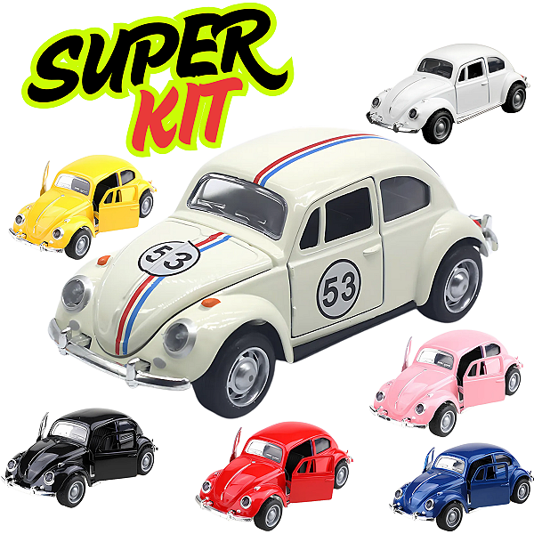 Kit 4 Carrinhos De Ferro Metal Fusca Clássico Miniatura Coleção Decoração Fricção