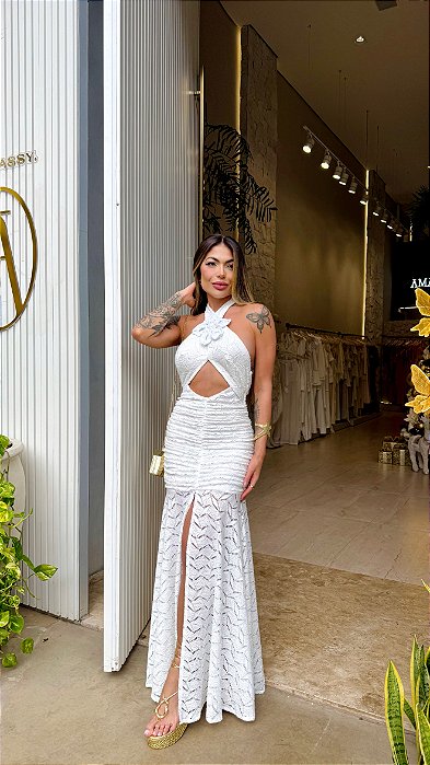 Vestido Longo Flor Crochê 5 Estrelas !
