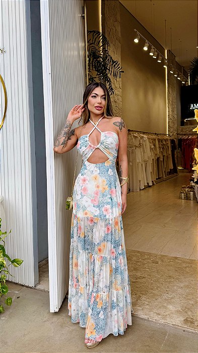 Vestido Longo Tule Floral 5 estrelas !