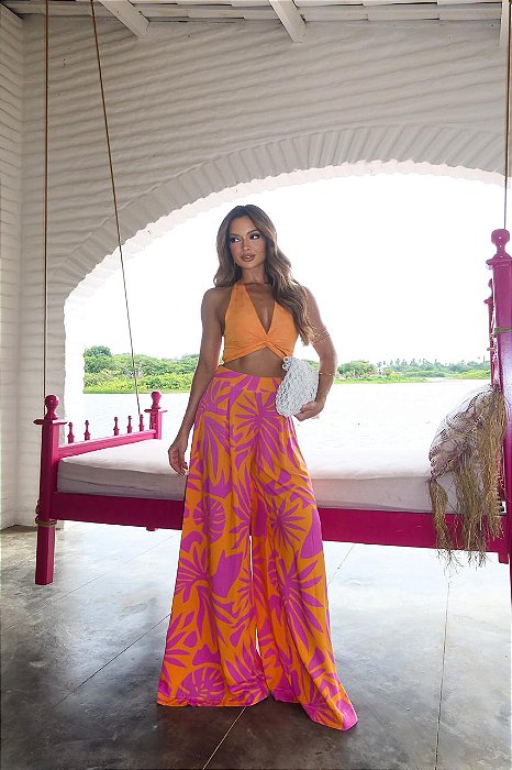 Conj. Cropped transpassado/Calça Pantalona 5 estrelas !
