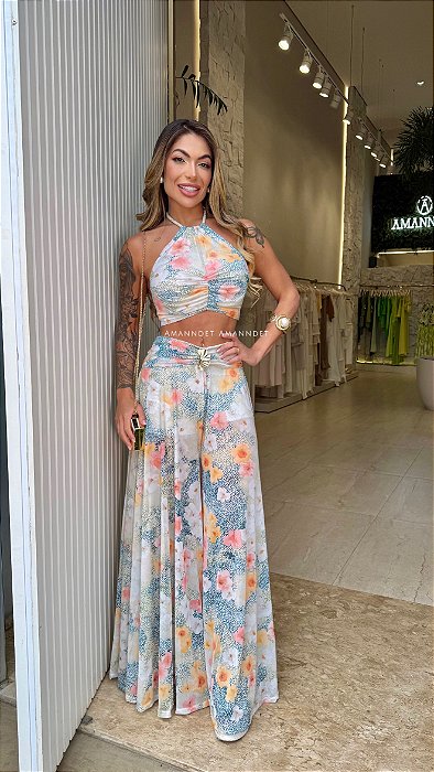 Conj. Tule Floral Pantalona 5 Estrelas !