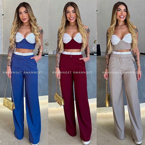 Conj. Cropped Tricoline/Pantalona 5 Estrelas !