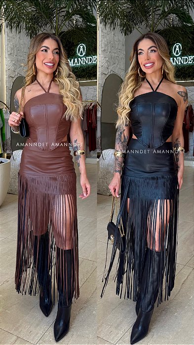 Conj. Couro P.U Corset/Saia 5 estrelas !
