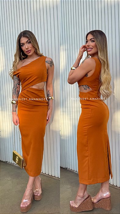 Vestido Midi Abertura Cintura 5 Estrelas !