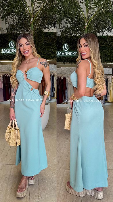 Vestido Midi Aviamento/Cerâmica 5 Estrelas !