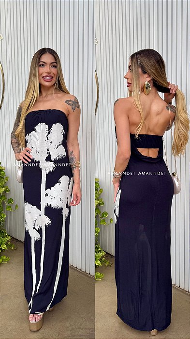Vestido Column Dress Longo Estampado Open !